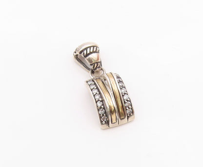 14K GOLD & 925 Silver  Vintage Two Tone Cubic Zirconia Curved Pendant  PT21953