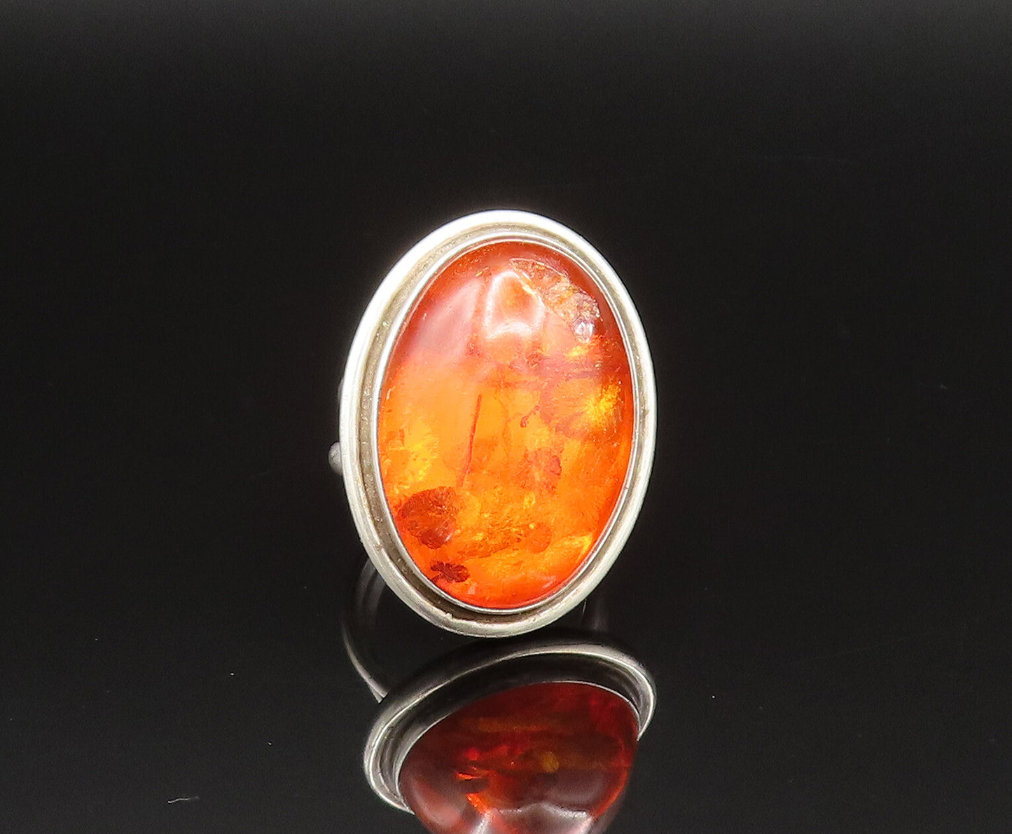 925 Silver  Vintage Cabochon Baltic Amber Split Shank Ring Sz 6  RG25484