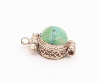 925 Sterling Silver Vintage Pendant Cabochon Turquoise Prayer Box OPENS  PT26470