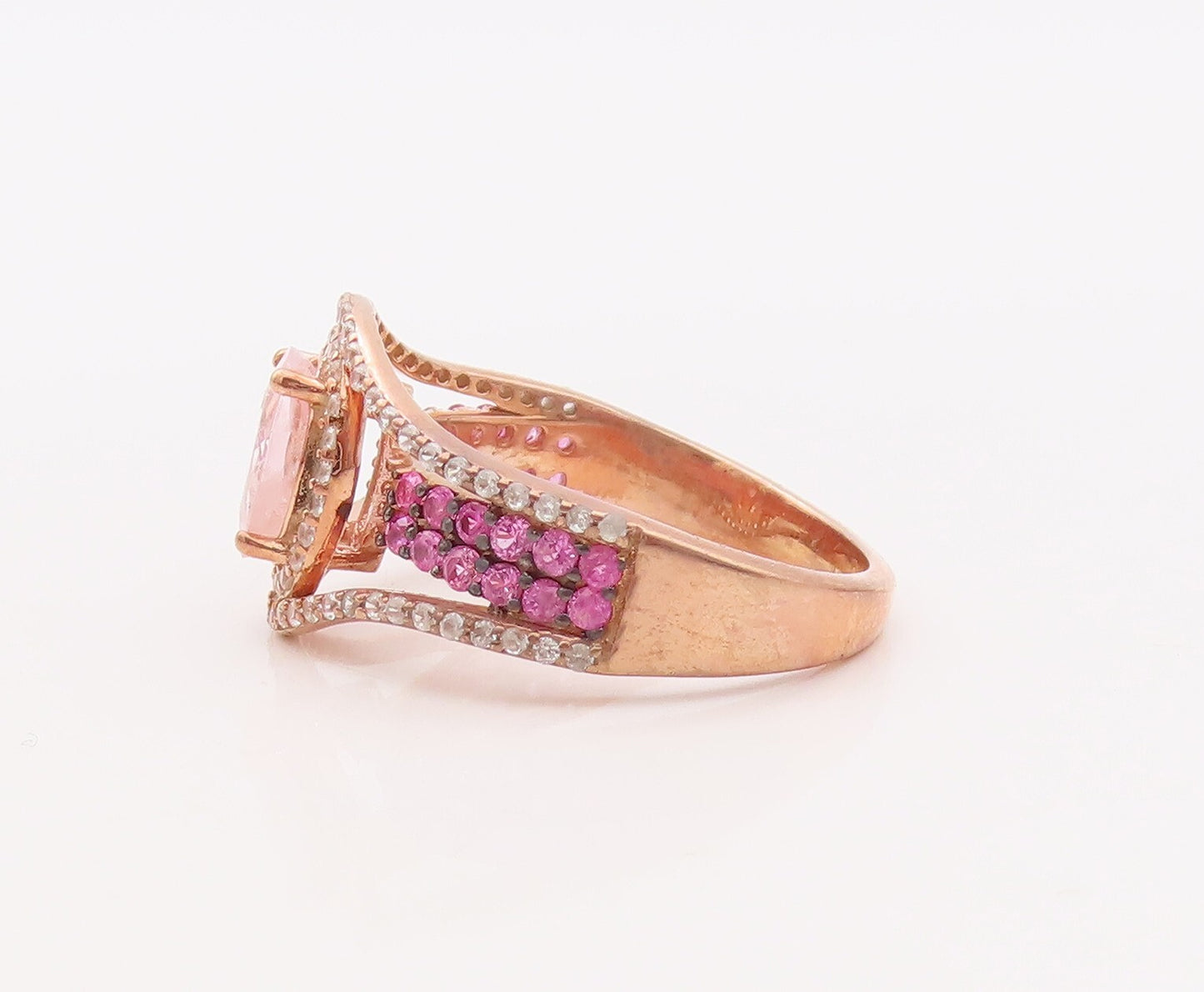 925 Sterling Silver Vintage Ring Rose Gold Plated Pink White Topaz Sz 7 RG29929