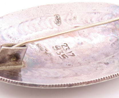 925 Sterling Silver Vintage Brooch Dark Tone Antique Oval Bead Carved  BP11515