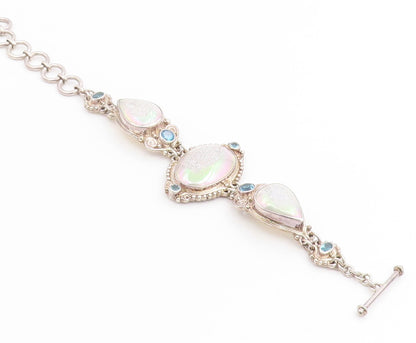 925 Sterling Silver Vintage Bracelet SAJEN Drusy Quartz & Topaz Link  BT12003