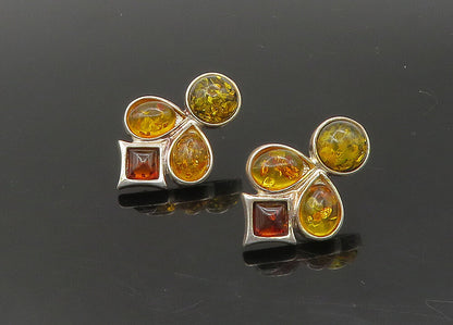 925 Sterling Silver   Vintage Cabochon Cut Amber Drop Earrings  EG11287