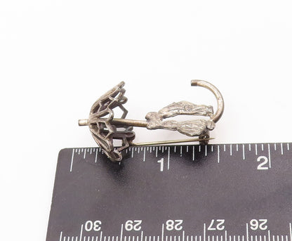 925 Sterling Silver Vintage Brooch Pin Kissing Couple Under Umbrella  BP10980
