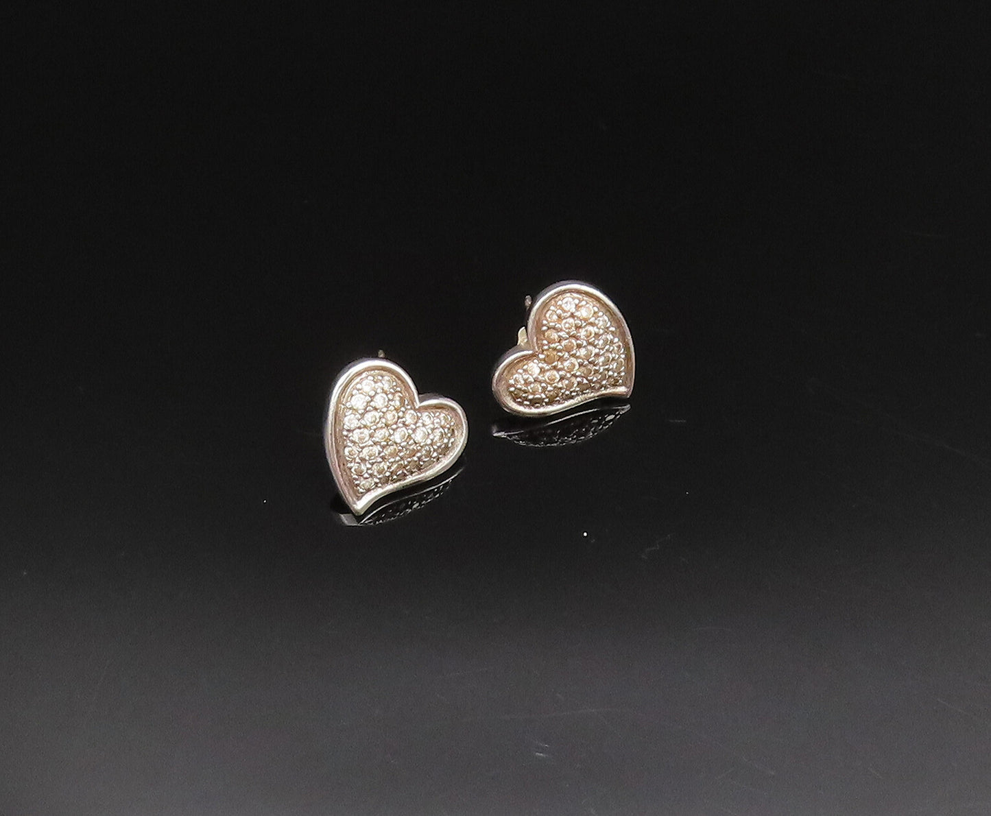 925 Silver  Vintage Dainty Sparkly Topaz Love Heart Stud Earrings  EG11996