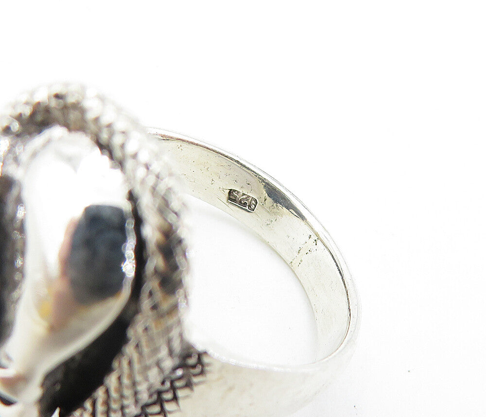925 Sterling Silver  Vintage Shiny Snake & Skull Head Band Ring Sz 12.5 RG7429