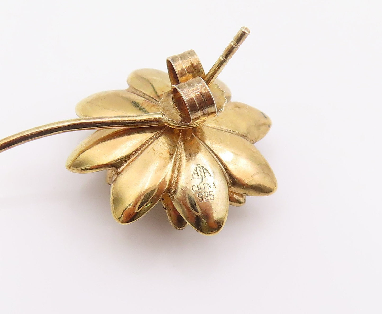 925 Sterling Silver Vintage Earrings Gold Plated Lotus Floral Drops  EG13821