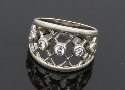 925 Sterling Silver  Vintage Cubic Zirconia Open Design Band Ring Sz 7 RG20506