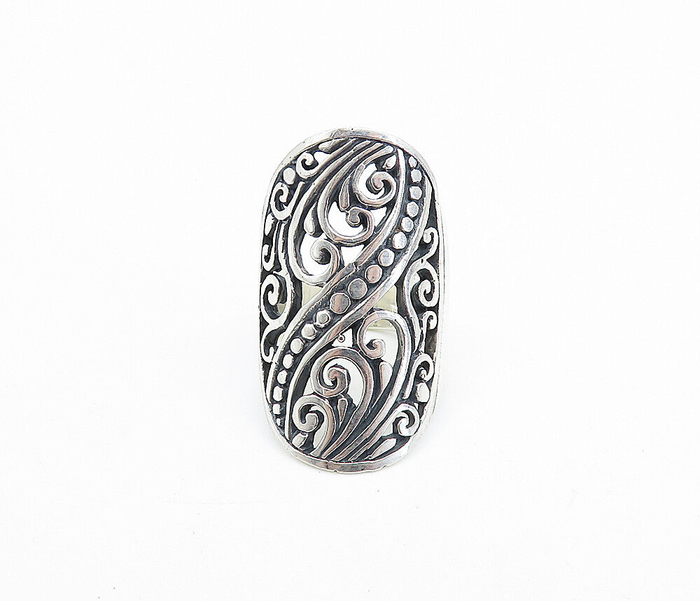 925 Sterling Silver  Vintage Shiny Swirl Full Finger Band Ring Sz 7.5  RG8097