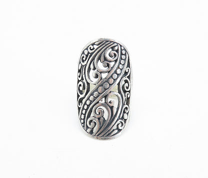 925 Sterling Silver  Vintage Shiny Swirl Full Finger Band Ring Sz 7.5  RG8097