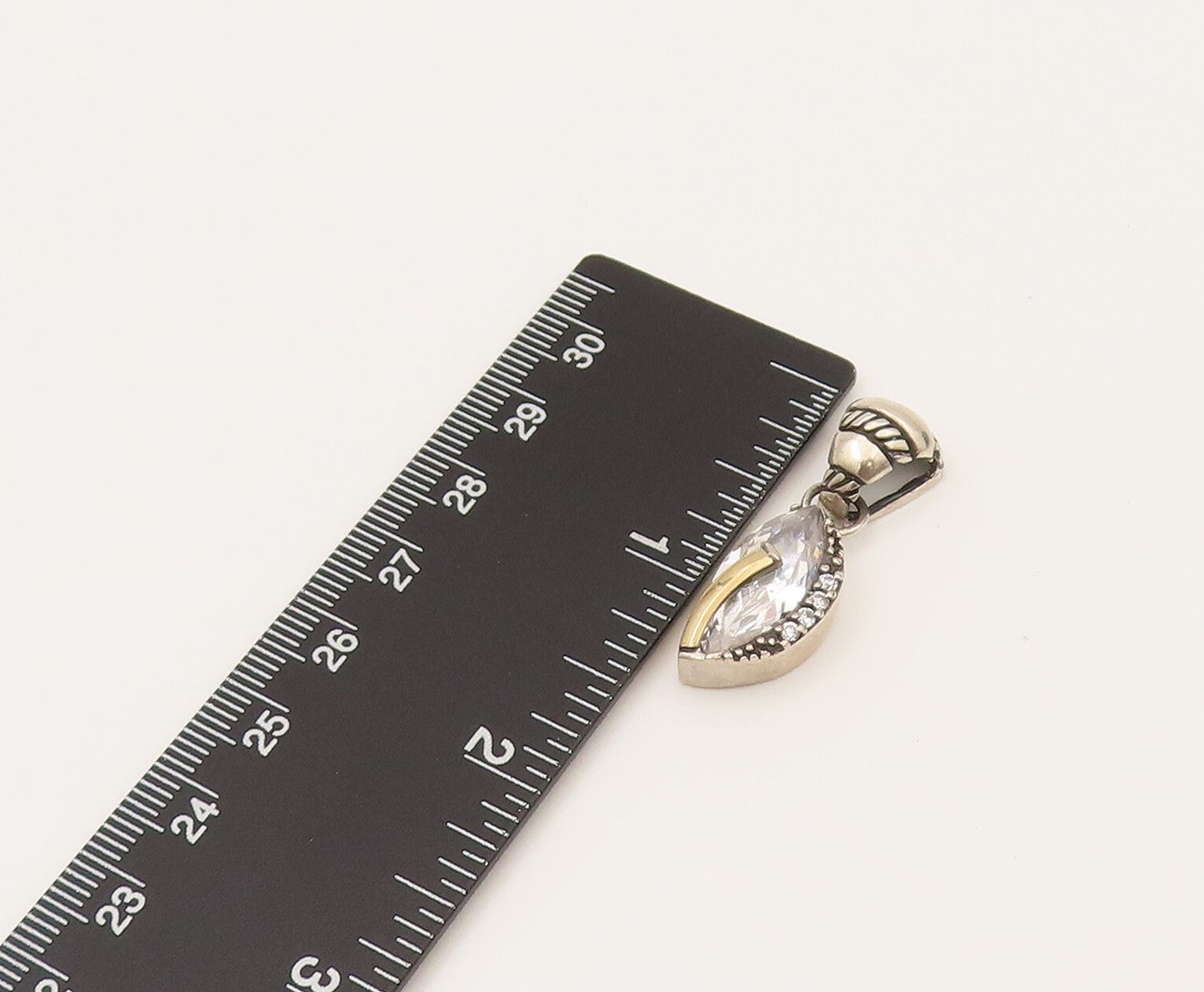 14K GOLD & 925 Silver  Vintage 2 Tone Marquise Cubic Zirconia Pendant  PT21954