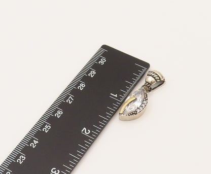 14K GOLD & 925 Silver  Vintage 2 Tone Marquise Cubic Zirconia Pendant  PT21954