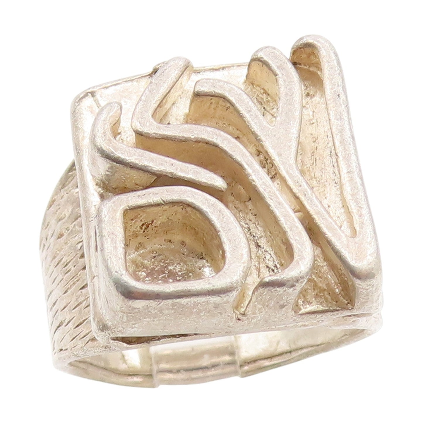 925 Sterling Silver Vintage Ring Carved Shalom Peace Hebrew Band Sz 9.5 RG34704