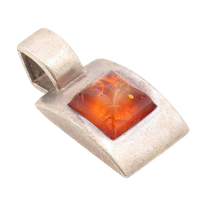 925 Sterling Silver Vintage Pendant Amber Modernist Geometric Charm  PT25908