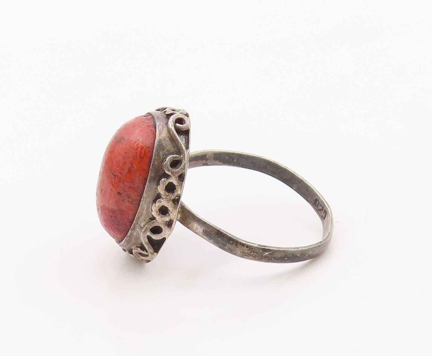 925 Sterling Silver Vintage Ring Classic Cabochon Carnelian Band Sz 7.5 RG36383