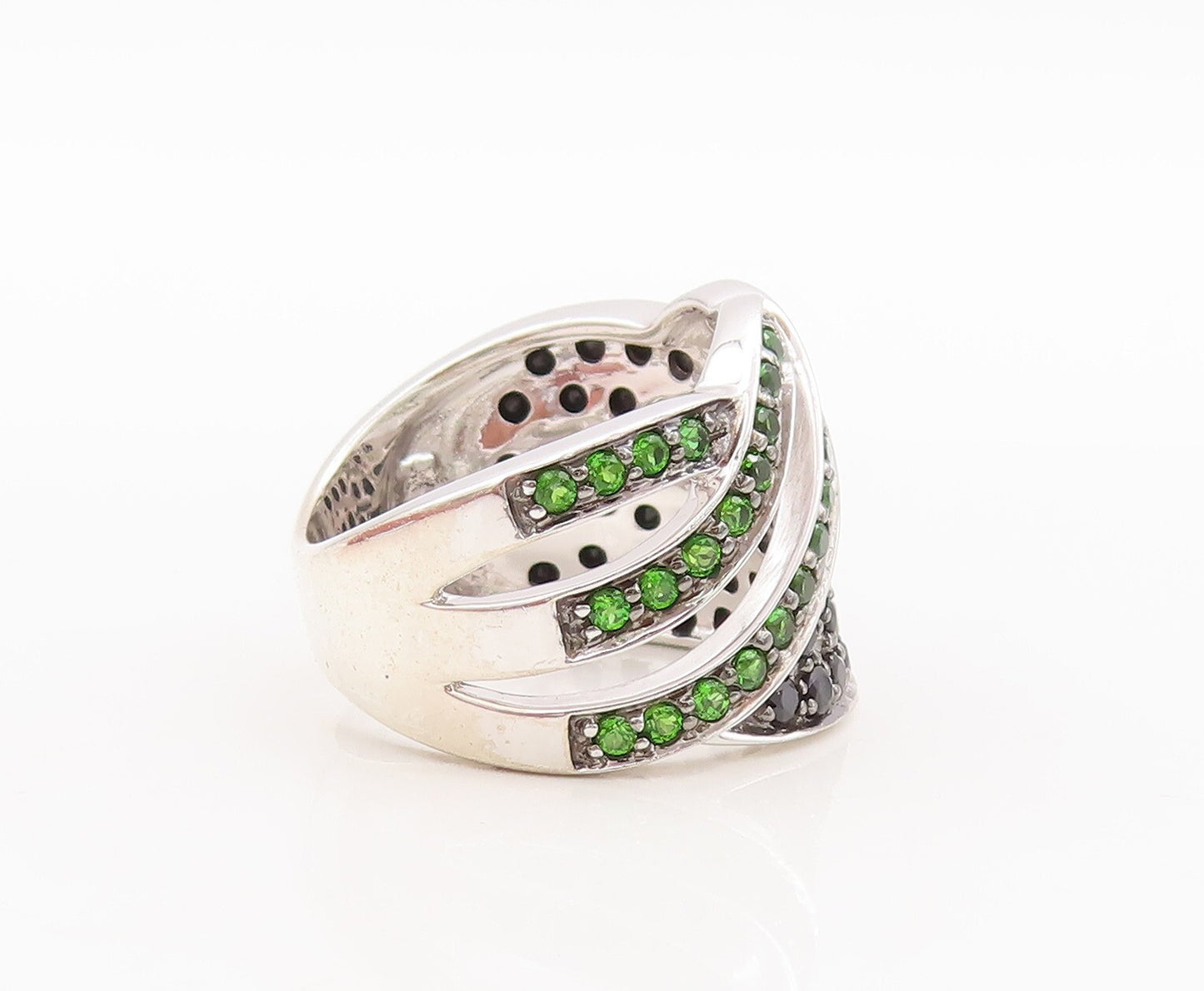 925 Sterling Silver Vintage Ring Designer Green CZ & Spinel Inlay  Sz 6 RG29563