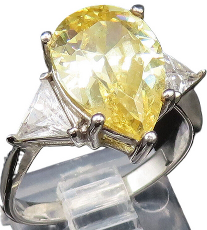 925 Sterling Silver  Vintage Yellow & White Cubic Zirconia Ring Sz 7  RG25385