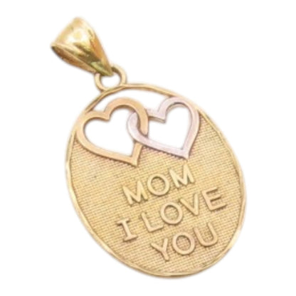 925 Sterling Silver  Vintage Mom I Love You Two Tone Hearts Pendant  PT16307