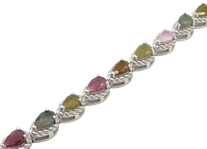 925 Sterling Silver  Vintage Peridot Topaz & Citrine Chain Bracelet  BT8561