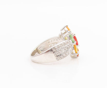 925 Sterling Silver Vintage Ring Multi Gemstone Floral Petal Band  Sz 6  RG33849