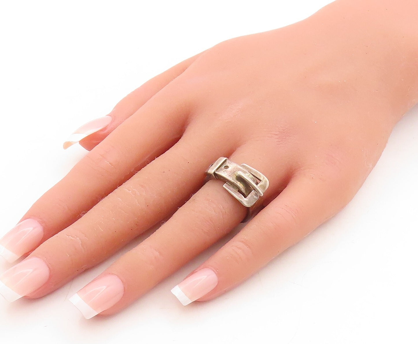 925 Sterling Silver Vintage Ring MEXICO Dark Tone Cutout Belt   Sz 7  RG31555