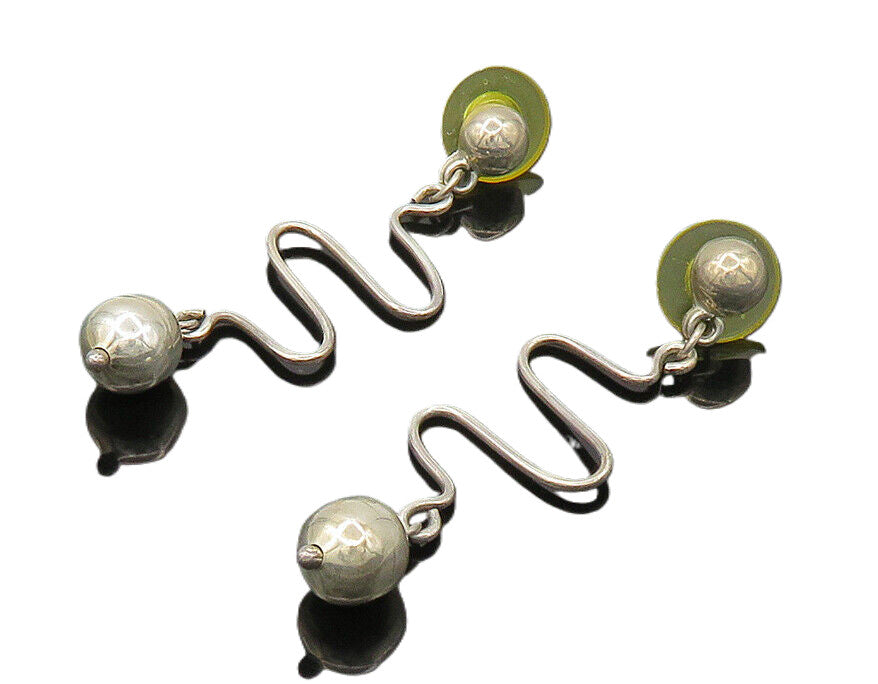 925 Sterling Silver  Vintage Shiny Ball Bead Swirl Dangle Earrings  EG10093
