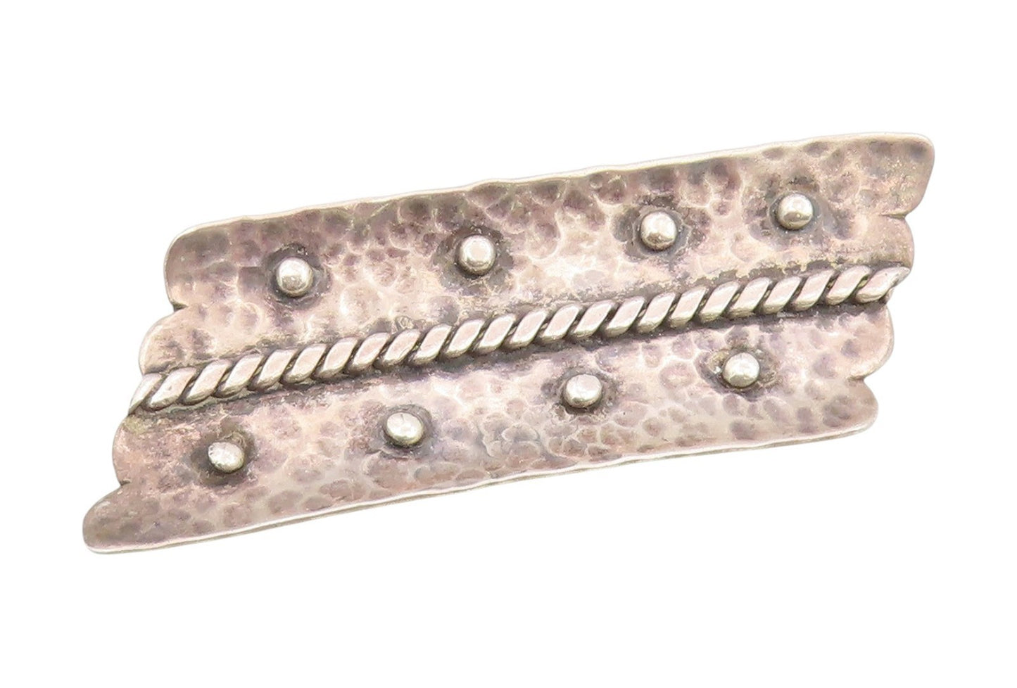 925 Sterling Silver Vintage Brooch Hammered Pin With Twisted Rope Detail BP12067