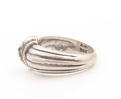 925 Sterling Silver Vintage Ring Dark Tone Grooved X Design  Sz 9  RG32963