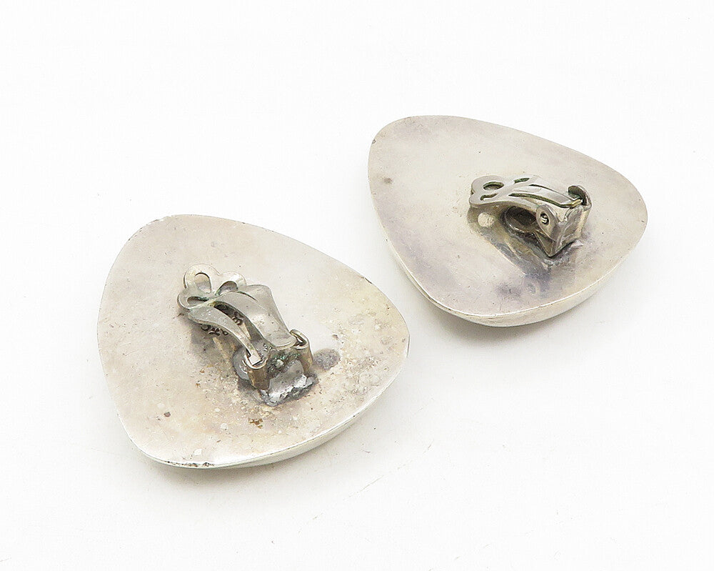 EVC MEXICO 925 Silver   Vintage Shiny Sculpted Non Pierce Earrings  EG5757