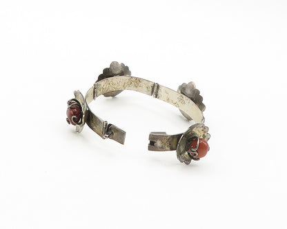 MEXICO 925 Silver  Vintage Jasper Onyx & Fire Opal Chain Bracelet  BT6752