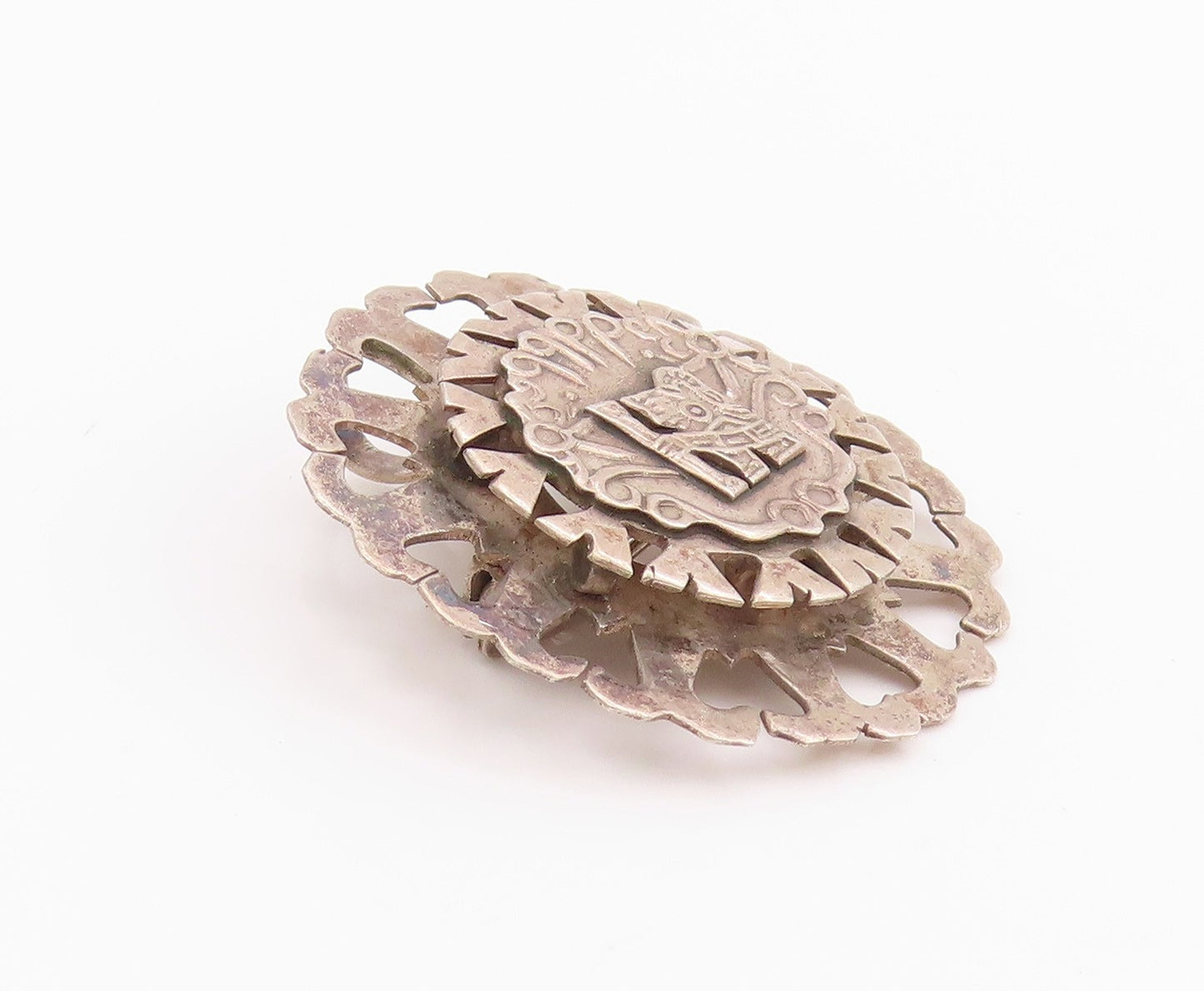 925 Sterling Silver Vintage Brooch Cutout Aztec Sun God Tonatiuh  BP11741