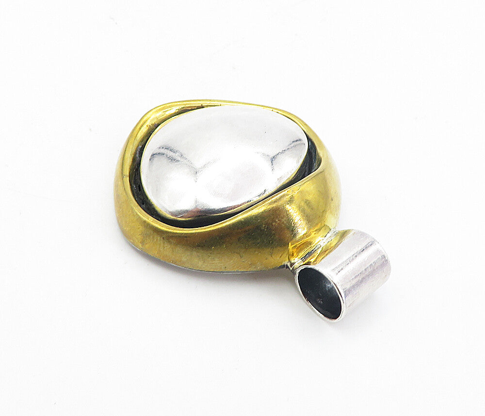 925 Sterling Silver  Vintage Shiny Two Tone Hollow Slide Pendant  PT6245