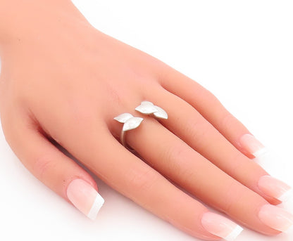 925 Sterling Silver Vintage Ring Solid Falling Leaves Cutout  Sz 8  RG28699