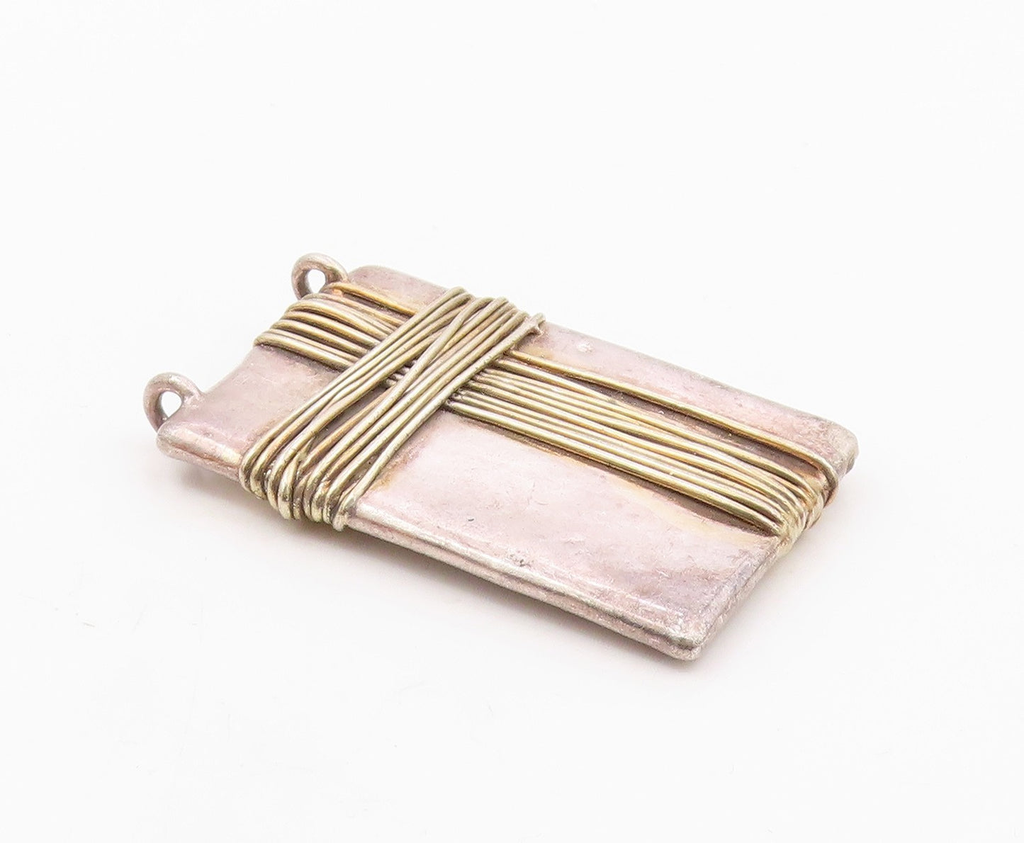 925 Sterling Silver  Vintage Wire Wrapped Detail Square Pendant  PT10056