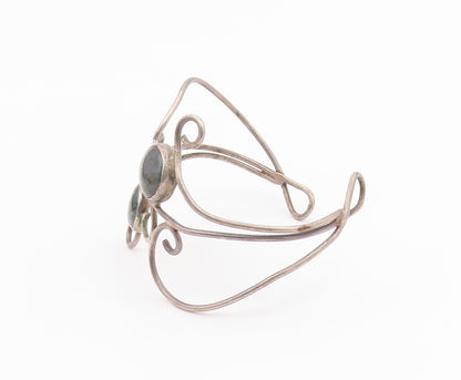 925 Sterling Silver  Vintage Rutilated Quartz Swirl Cuff Bracelet  BT8770