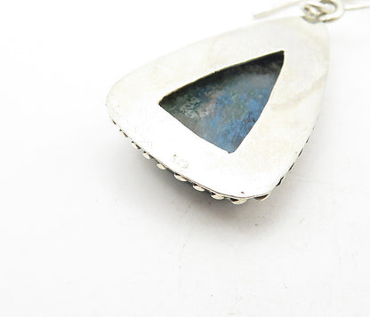 925 Sterling Silver  Vintage Blue Agate Triangle Twist Dangle Earrings  EG3911