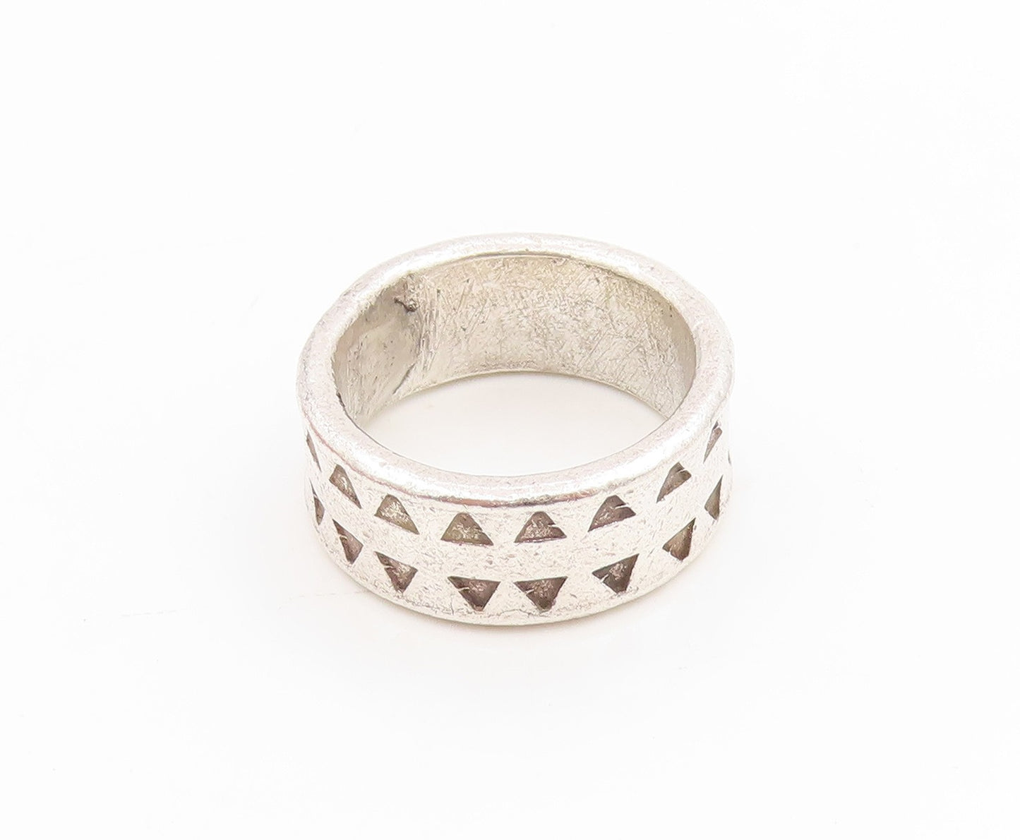 925 Sterling Silver Vintage Ring Etched Geometric Triangle Cutout  Sz 7  RG34153