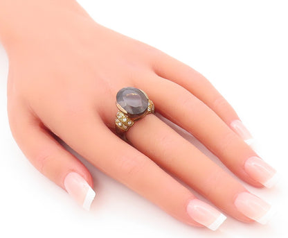 925 Sterling Silver Vintage Ring Gold Plated Smoky Quartz & Topaz  Sz 7  RG29874