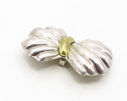 MEXICO 925 Sterling Silver  Vintage Shiny 2 Tone Ribbon Bow Brooch Pin  BP4104