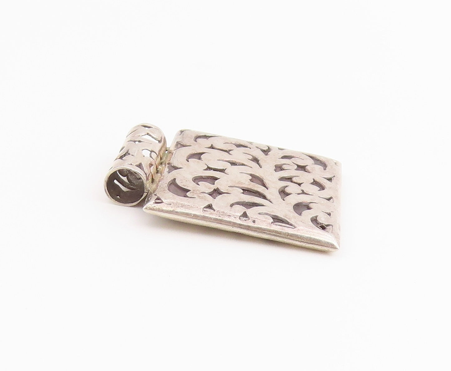 925 Sterling Silver Vintage Pendant Classic Scrollwork Geometric Square  PT26513