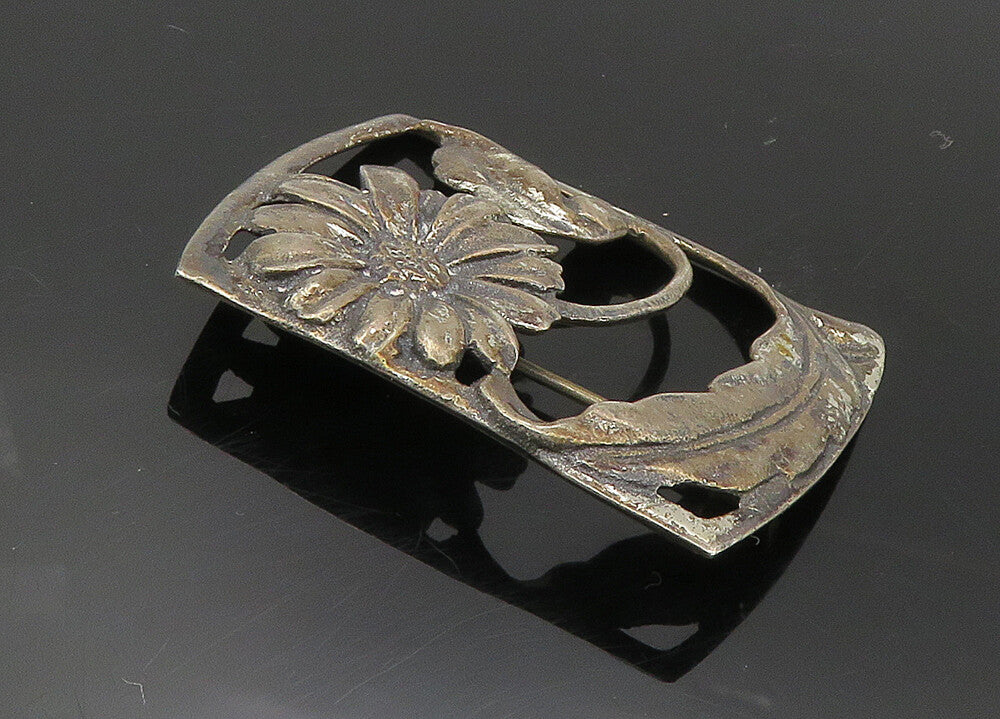 925 Sterling Silver  Vintage Dark Tone Single Daisy Flower Brooch Pin  BP3673