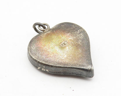 925 Sterling Silver  Vintage Flower Glass Art Love Heart Drop Pendant  PT7968