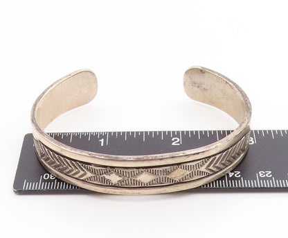 925 Sterling Silver Vintage Bracelet NAVAJO BRUCE MORGAN Etched Cuff  BT11906