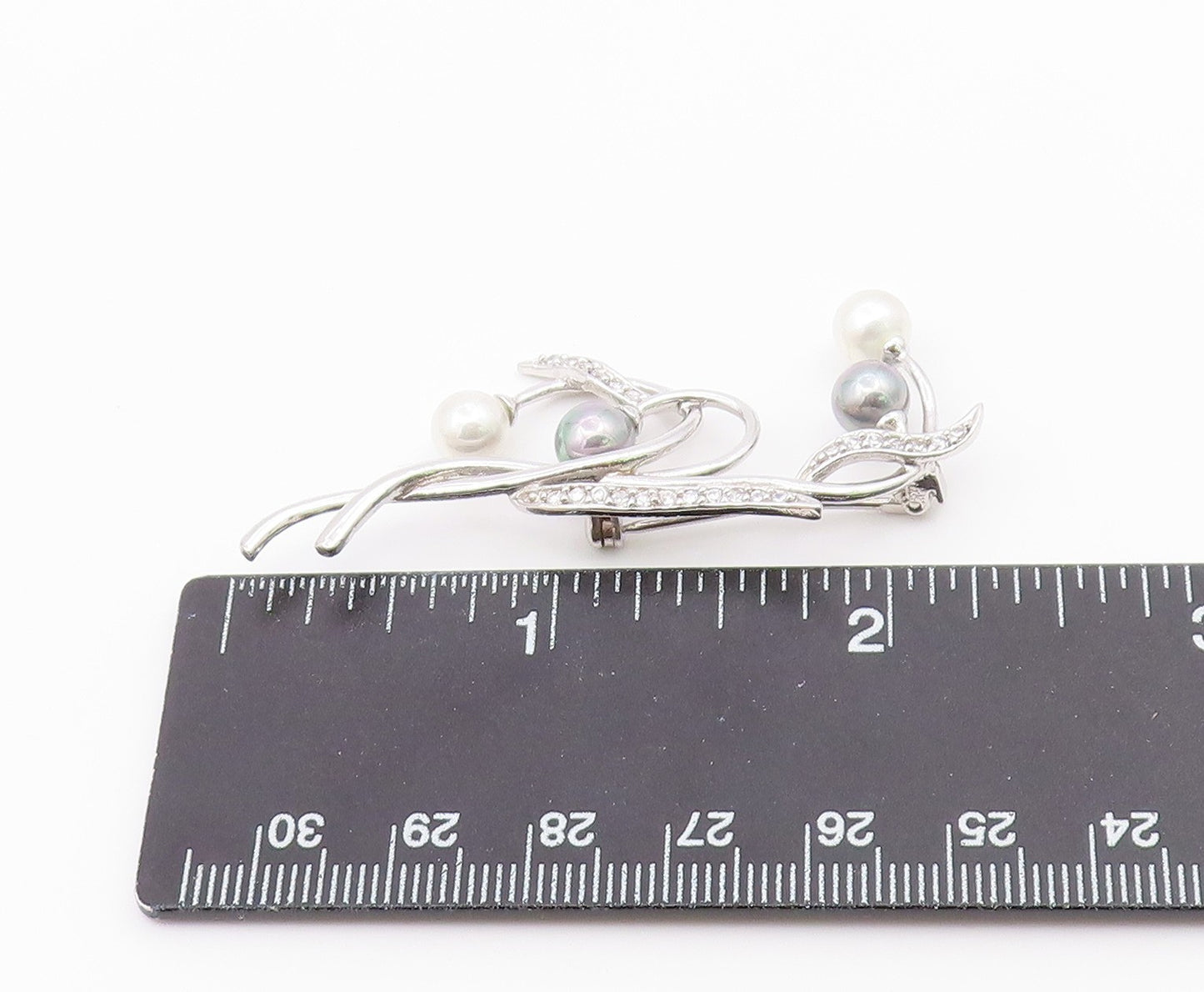 925 Silver  Vintage Blue & White Pearls & Topaz Floral Brooch Pin  BP8880