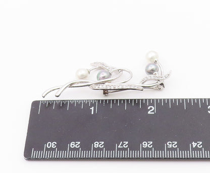 925 Silver  Vintage Blue & White Pearls & Topaz Floral Brooch Pin  BP8880