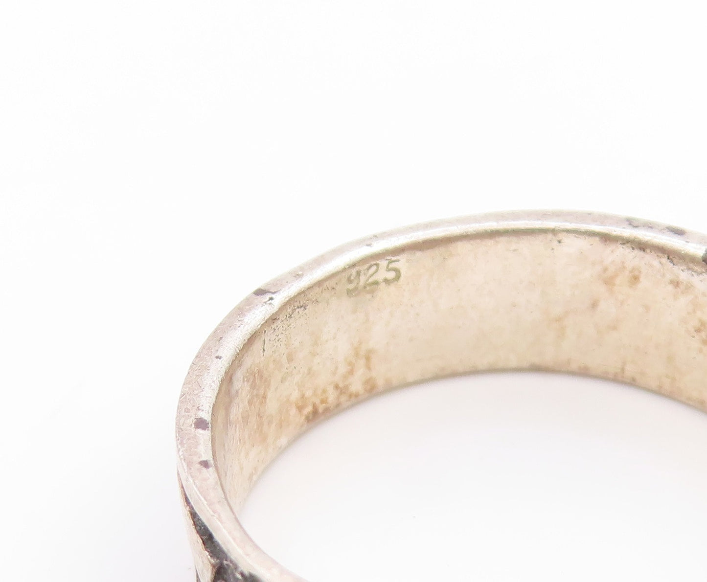 925 Sterling Silver Vintage Ring Modernist Hammered Abstract Band Sz 9.5 RG33759