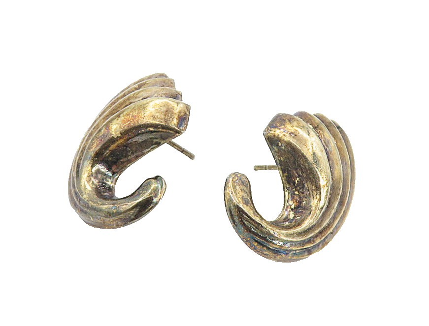 925 Sterling Silver  Vintage Hollow Fluted Swirl Wing Drop Earrings  EG4317