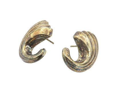 925 Sterling Silver  Vintage Hollow Fluted Swirl Wing Drop Earrings  EG4317