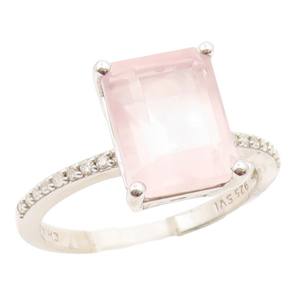 925 Sterling Silver Vintage Ring Real Diamonds & Rose Quartz Band  Sz 7  RG36061