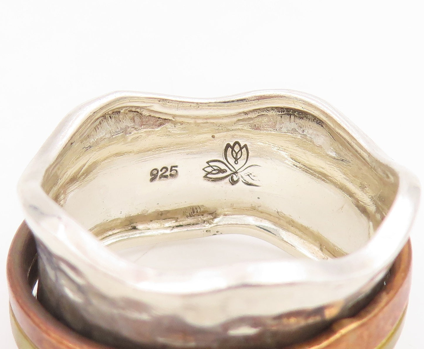 925 Sterling Silver Vintage Ring Multi Tone Spinner Wide Band  Sz 9  RG34854